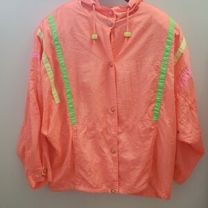 Andy Johns Neon Coral Windbreaker with Neon Yellow, Green And Pink Accents Large